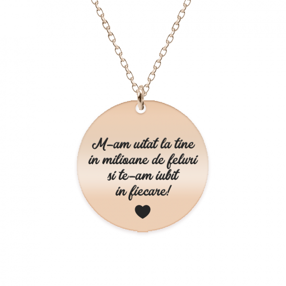 Colier argint banut 20 mm - personalizata cu text - placat cu aur roz